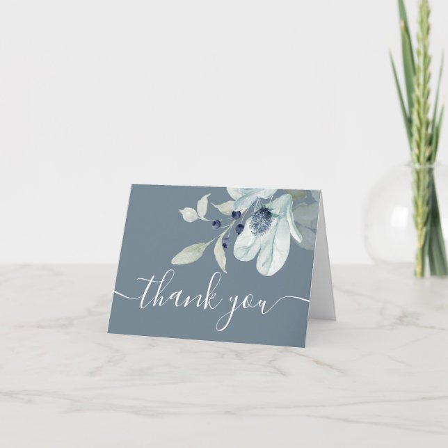 Tarjeta De Agradecimiento Dusty Blue Floral Gracias Cartas (Anverso)
