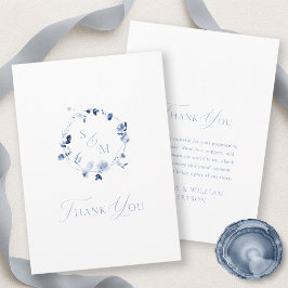 Tarjeta De Agradecimiento Dusty Blue Floral Monogram Thank You Card
