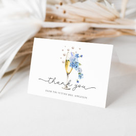 Tarjeta De Agradecimiento Dusty Blue Floral Pearls & Prosecco Bridal Shower