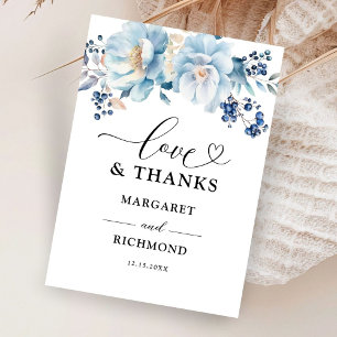 Tarjeta De Agradecimiento Dusty Blue Floral Winter Wedding Gracias Cartas