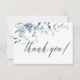 Tarjeta De Agradecimiento Dusty Blue Floral Wisteria Boda de acuarela