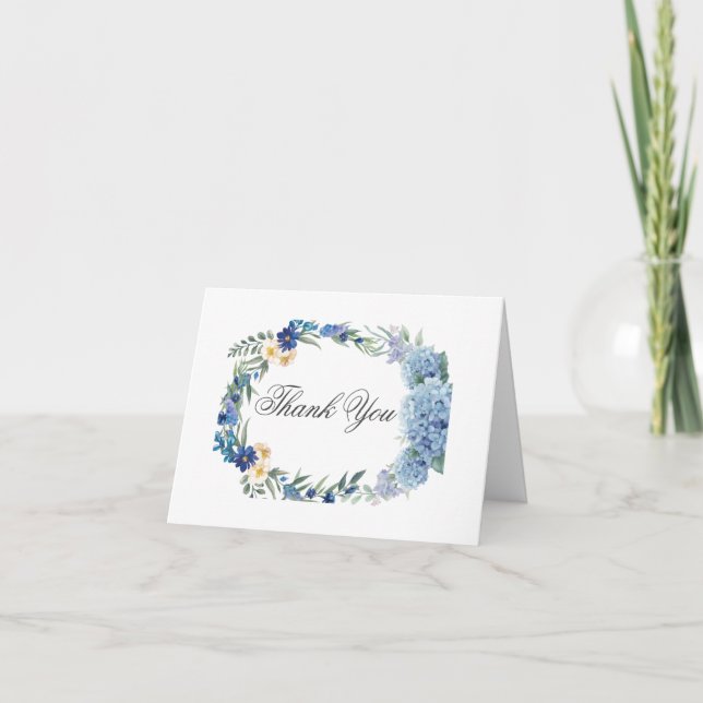 Tarjeta De Agradecimiento Dusty Blue Floral Wreath Greenery Boda (Anverso)