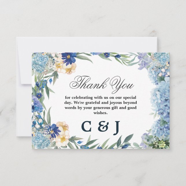 Tarjeta De Agradecimiento Dusty Blue Floral Wreath Greenery Boda (Anverso)