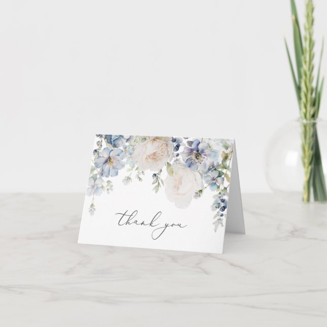 Tarjeta De Agradecimiento Dusty Blue Garden Boda Floral Foto (Anverso)