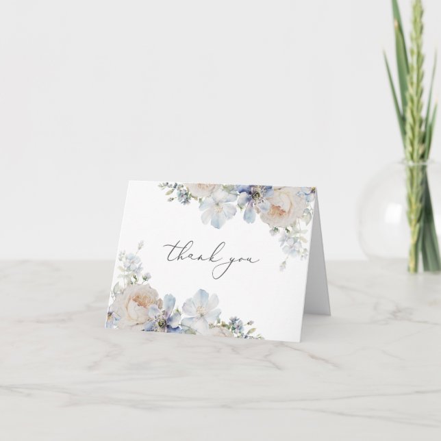 Tarjeta De Agradecimiento Dusty Blue Garden Floral (Anverso)