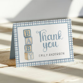 Tarjeta De Agradecimiento Dusty Blue Gingham Baby Thank You Card | Blocks