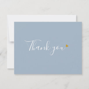 Tarjeta De Agradecimiento Dusty Blue Gold Heart Chic Script Negocios