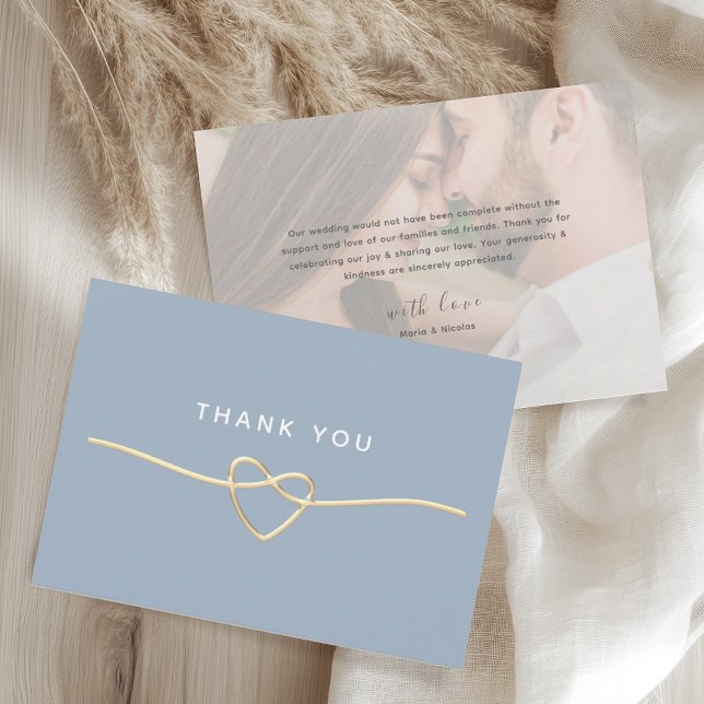 Tarjeta De Agradecimiento Dusty Blue Gold Photo Wedding Thank You Card (Subido por el creador)