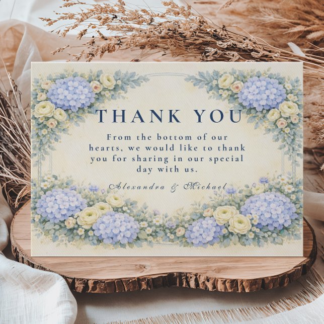 Tarjeta De Agradecimiento Dusty Blue Hydrangea Garden Wedding (Subido por el creador)