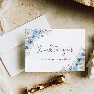 Tarjeta De Agradecimiento Dusty Blue Ivory Wedding Ceremony Flat Thank You
