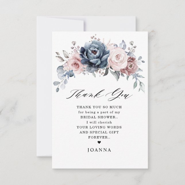 Tarjeta De Agradecimiento Dusty Blue Mauve Rosa Pink Slate Bridal Shower (Anverso)