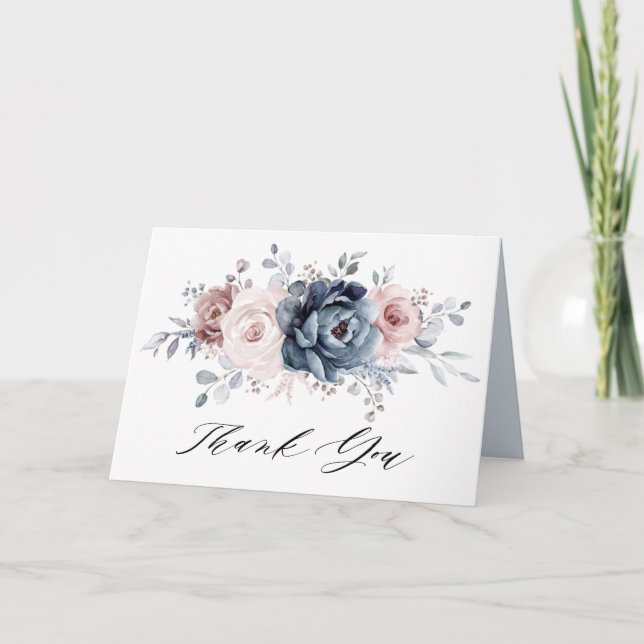 Tarjeta De Agradecimiento Dusty Blue Mauve Rosa Pink Slate Bridal Shower Tho (Anverso)