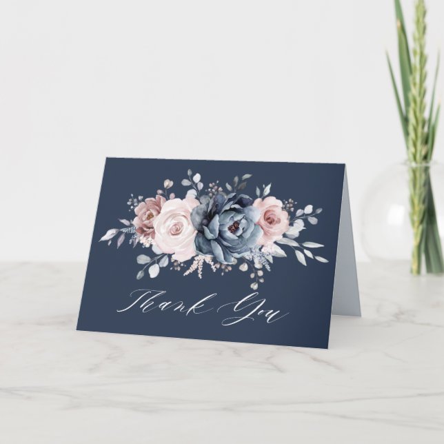 Tarjeta De Agradecimiento Dusty Blue Mauve Rosa Pink Slate Bridal Shower Tho (Anverso)