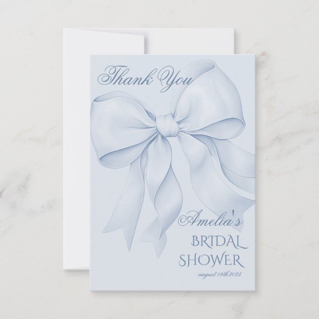 Tarjeta De Agradecimiento Dusty Blue Minimal Bridal Shower (Anverso)