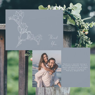 Tarjeta De Agradecimiento Dusty Blue Modern Floral Photo Boda Gracias