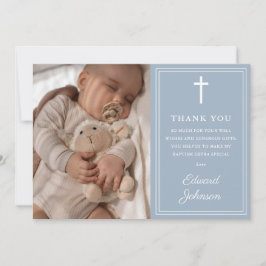 Tarjeta De Agradecimiento Dusty Blue Modern Photo Baptism Christening