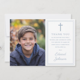 Tarjeta De Agradecimiento Dusty Blue Modern Photo First Holy Communion