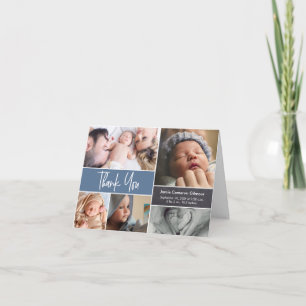 Tarjeta De Agradecimiento Dusty Blue Moderno Collage de Fotos Baby Shower