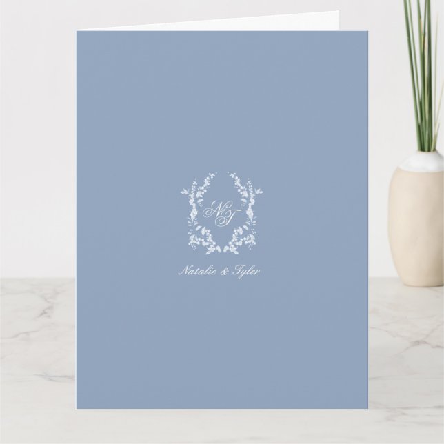 Tarjeta De Agradecimiento Dusty Blue Monogram Crest Thank You Card (Anverso)