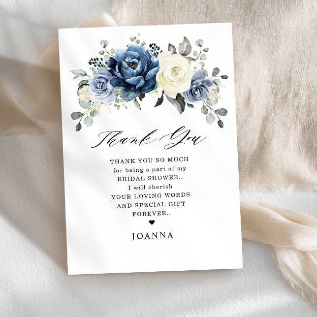 Tarjeta De Agradecimiento Dusty Blue Navy Champagne ducha marfil-novia (Dusty Blue Navy Champagne Ivory Bridal Shower Thank You Card)