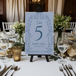 Tarjeta De Agradecimiento Dusty Blue Ornate Arch Wedding Table Number Card