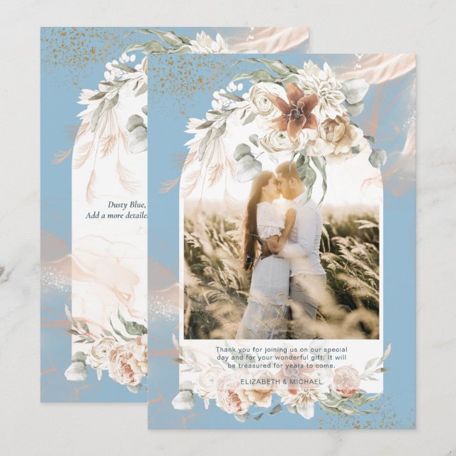 Tarjeta De Agradecimiento Dusty Blue Pampas Foto de Grass Floral GRACIAS (Anverso / Reverso)