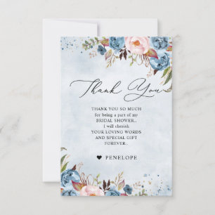 Tarjeta De Agradecimiento Dusty Blue Peach Rubor Botanal Bridal Shower
