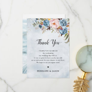 Tarjeta De Agradecimiento Dusty Blue Peach Rubor Floral Boda Botánico