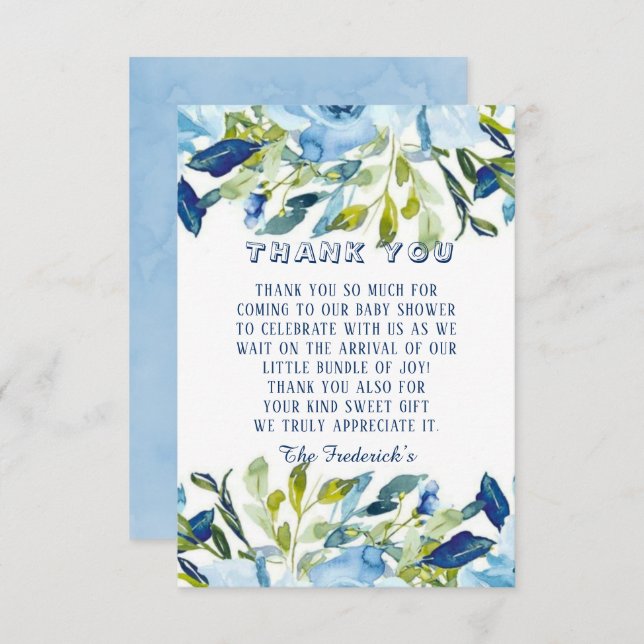 Tarjeta De Agradecimiento Dusty Blue Peonies Boy Baby Shower (Anverso / Reverso)