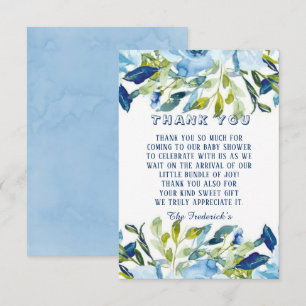 Tarjeta De Agradecimiento Dusty Blue Peonies Boy Baby Shower