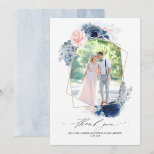 Tarjeta De Agradecimiento Dusty Blue Pink Floral Boda Gracias