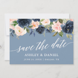 Tarjeta De Agradecimiento Dusty Blue Pink Floral Save the Date Card