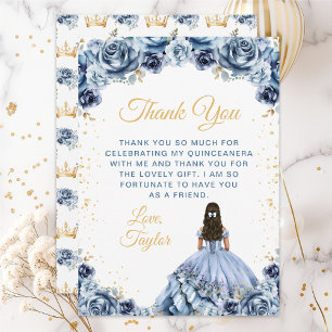 Tarjeta De Agradecimiento Dusty Blue Princesa Floral Quinceañera