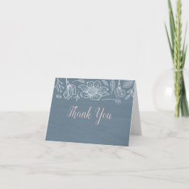 Tarjeta De Agradecimiento Dusty Blue & Rubor Flowers Boda Gracias Cartas