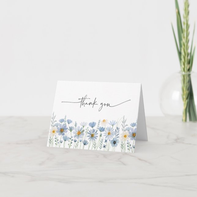 Tarjeta De Agradecimiento Dusty Blue Sage Wildflower Floral Wedding (Anverso)
