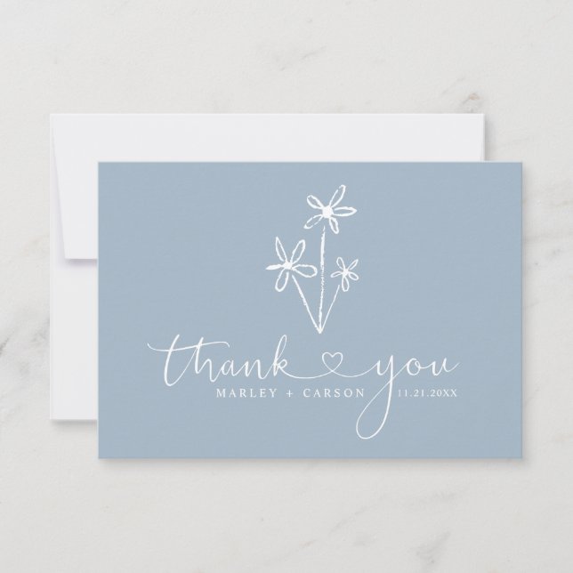 Tarjeta De Agradecimiento Dusty Blue Script Heart Boho Wedding (Anverso)