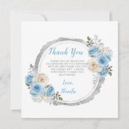 Tarjeta De Agradecimiento Dusty Blue Silver Elegant Flowday Party