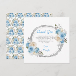 Tarjeta De Agradecimiento Dusty Blue Silver Elegant Flowday Party