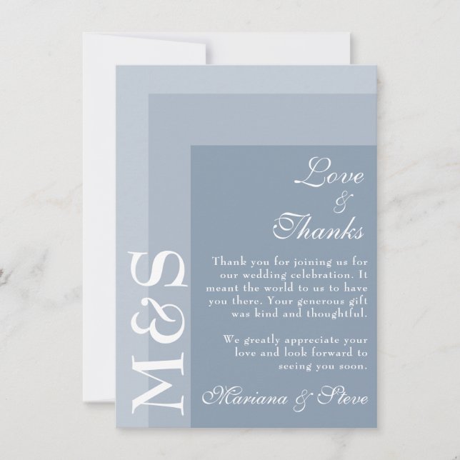 Tarjeta De Agradecimiento Dusty Blue Simple Moderno Moda Script Boda (Anverso)