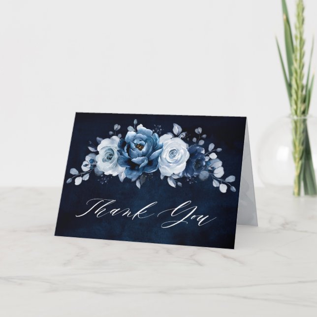 Tarjeta De Agradecimiento Dusty Blue Slate Navy Bridal Shower Boda Gracias (Anverso)