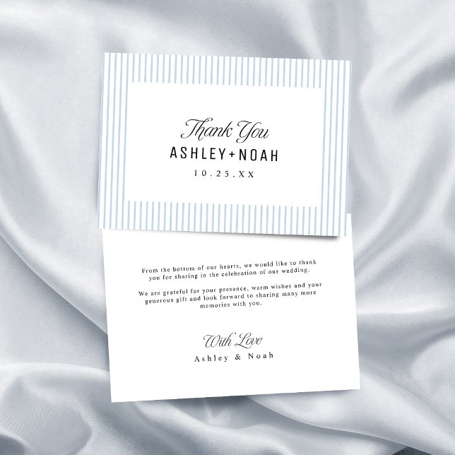Tarjeta De Agradecimiento Dusty Blue Striped Elegance Classy Wedding (Dusty Blue Striped Elegance Classy Wedding Thank You Card)