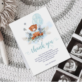 Tarjeta De Agradecimiento Dusty Blue Teddy Bear Balloon Boy Baby Shower