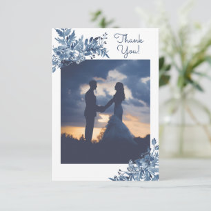 Tarjeta De Agradecimiento Dusty Blue Watercolor Floral Elegante foto de matr