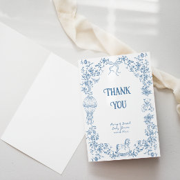 Tarjeta De Agradecimiento Dusty Blue Whimsical Floral Baby Shower