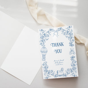 Tarjeta De Agradecimiento Dusty Blue Whimsical Floral Baby Shower