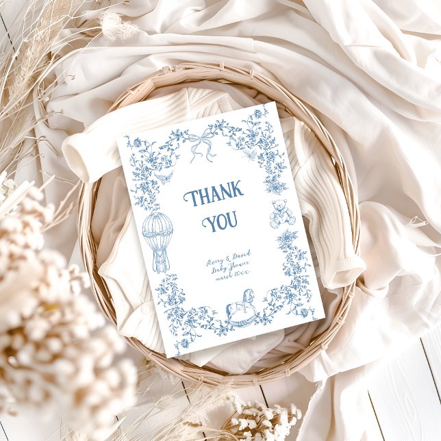 Tarjeta De Agradecimiento Dusty Blue Whimsical Floral Baby Shower (Subido por el creador)