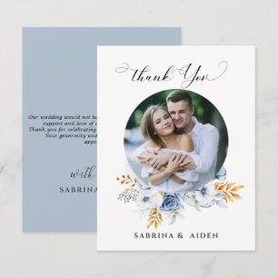 Tarjeta De Agradecimiento Dusty Blue White Gold Floral