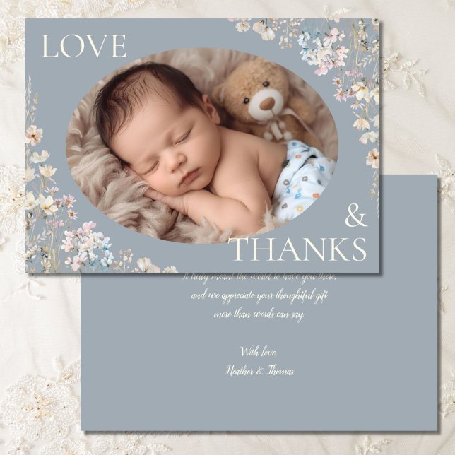 Tarjeta De Agradecimiento Dusty Blue Wildflower Baby Shower Photo (Subido por el creador)