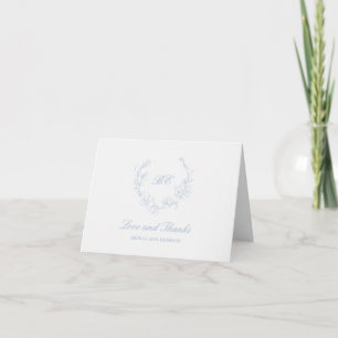 Tarjeta De Agradecimiento Dusty Blue Wreath Monograma Foto Elegante Boda