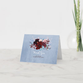 Tarjeta De Agradecimiento Dusty Blue y Burgundy Floral Gracias